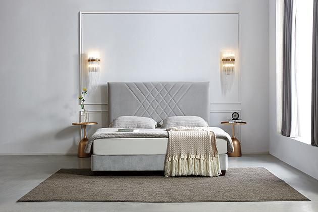 Modern American Home Bedroom Furniture Style Brown Color Velvet Fabric Bed Wooden Frame Bed Frame Double King for Bedroom