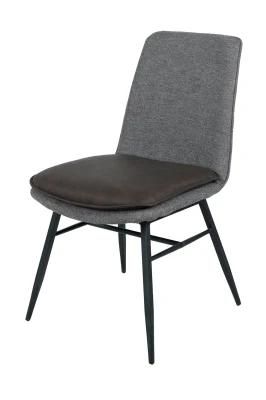 Modern Simple Design Hotel Furniture Fabric+PU Leather Upholstered Cushion Metal Leg Dining Chair