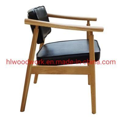 Leisure Chair Dining Chair Oak Wood Frame Natural Color Black PU Cushion Wooden Chair furniture Living Room Furniture