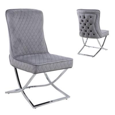 Home Furniture Velvet Upholstered Casual Living Room Dining Chair with X Shape Metal Legs