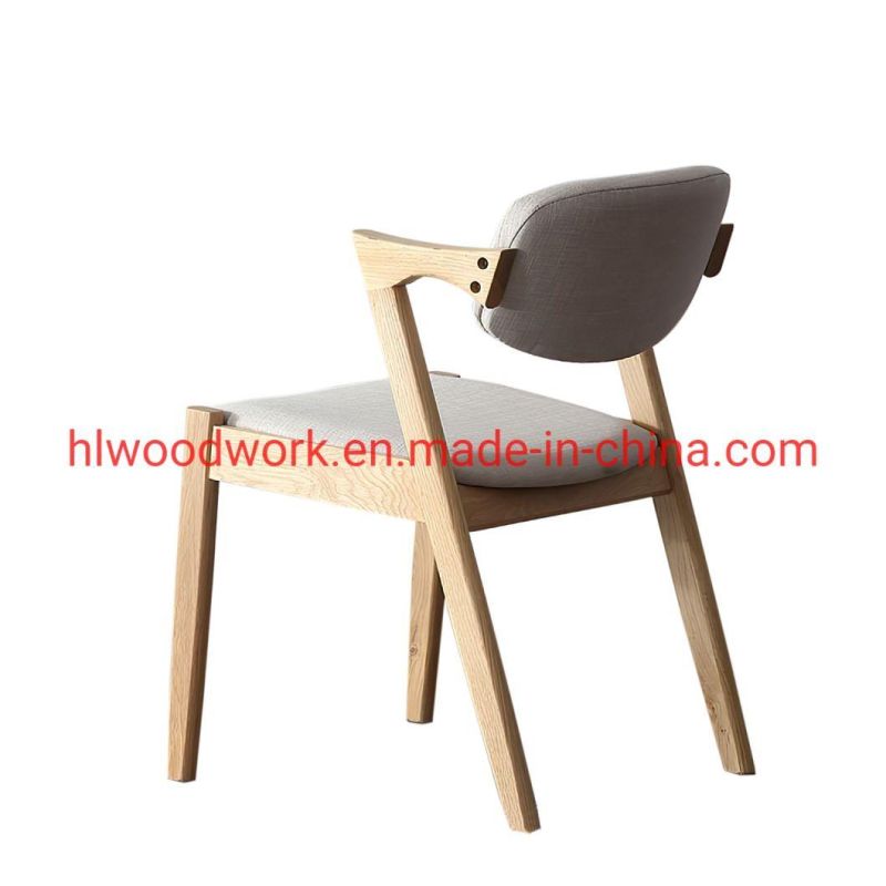 Morden Furniture Oak Wood Z Chair Oak Wood Frame Natural Color White Fabric Cushion and Back Dining Chair Coffee Shop Chair