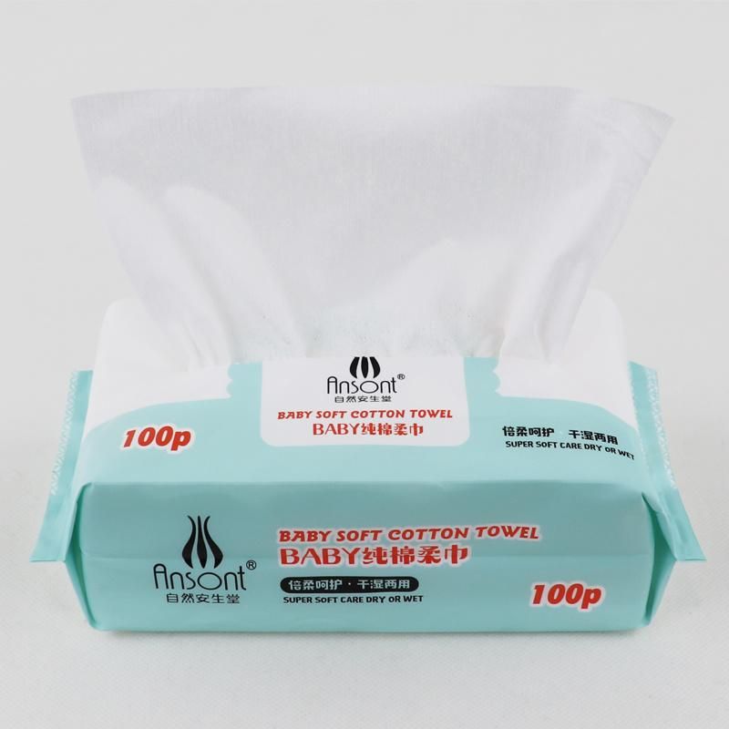 Disposable Nonwovn Dry Wipe, 100% Cotton Face Tissues, Lint Free Facial Cleansing Towels Disposable, Dry and Wet Use for Sensitive Skin