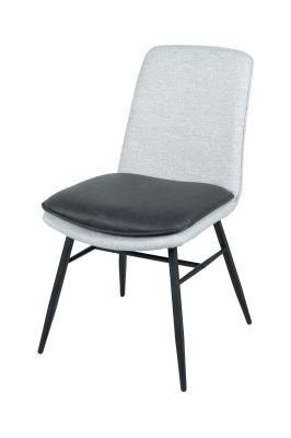 Wholesale Home Furniture Fabric Back Upholstered PU Seat Dinig Chair with Metal Legs
