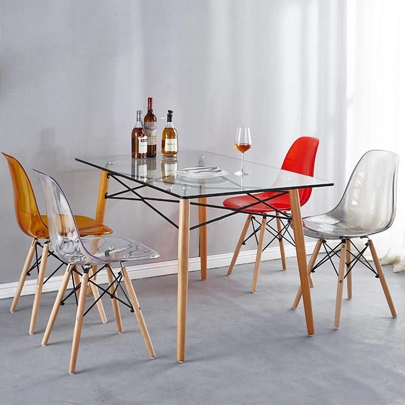 Wholesale New Design Clear Acrylic Dining Wood Leg PC Plastic Chair for Hotel