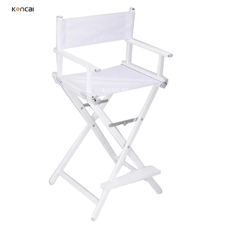 Koncai Pure White Fabric Aluminium Makeup Folding Chair for Hairdressers Make up Artist