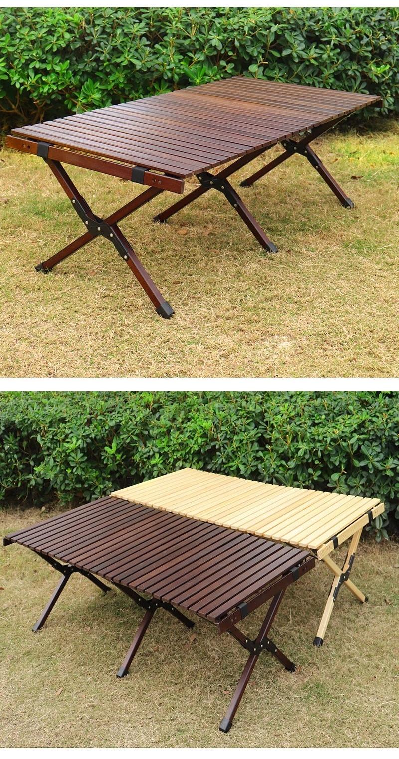 Outdoor Camping Folding Wooden Table Garden Portable Egg Roll Table