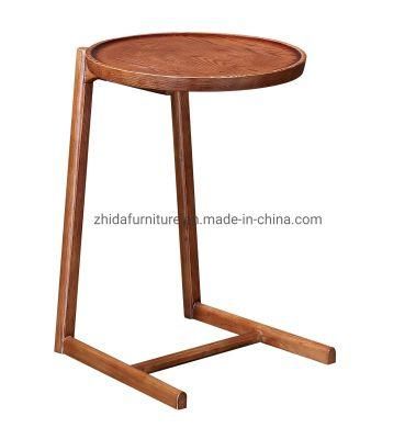 Modern Simple Design Solid Wooden Round Shape Sofa Side Table