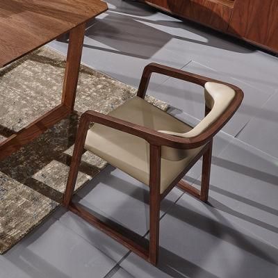 Solid Wood Armrest Dining Chair with PU/Fabric