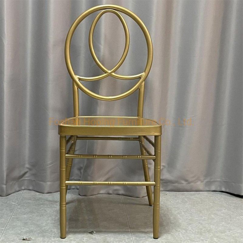 New Design Aluminum Steel Frame Stacking Metal Coffee Shop Tables and Dining Chair Modern Hotel Banquet Hall Center Gold Dining Chair for Wedding Event