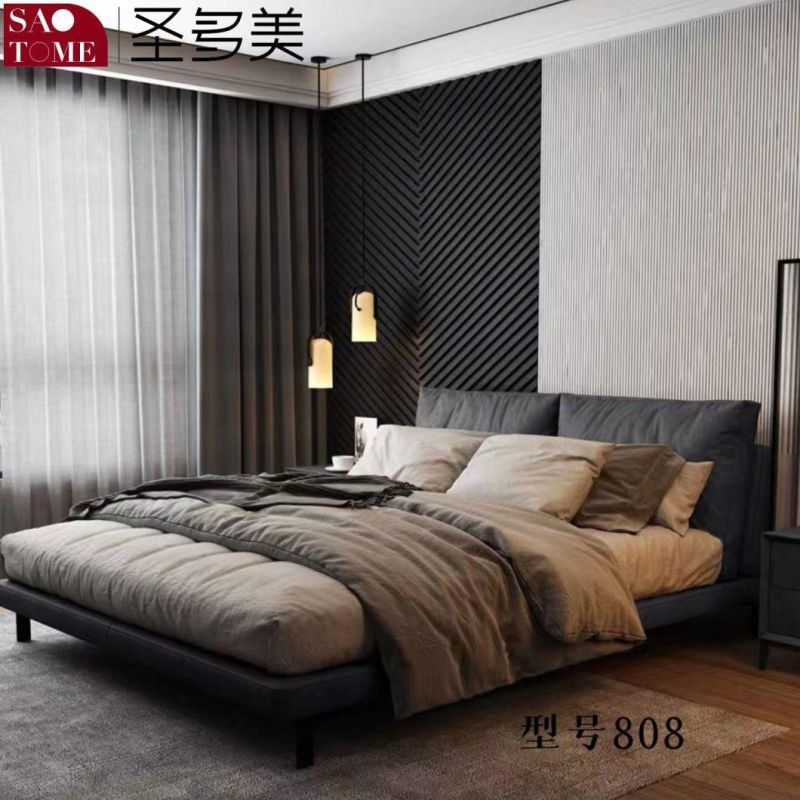 Modern Hotel Green Leather Bedroom Furniture Double Queen Bed