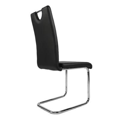 Wholesale Home Furniture Silver Chrome Iron Legs Dining Chair Black PU Leather Chair for Dining Room