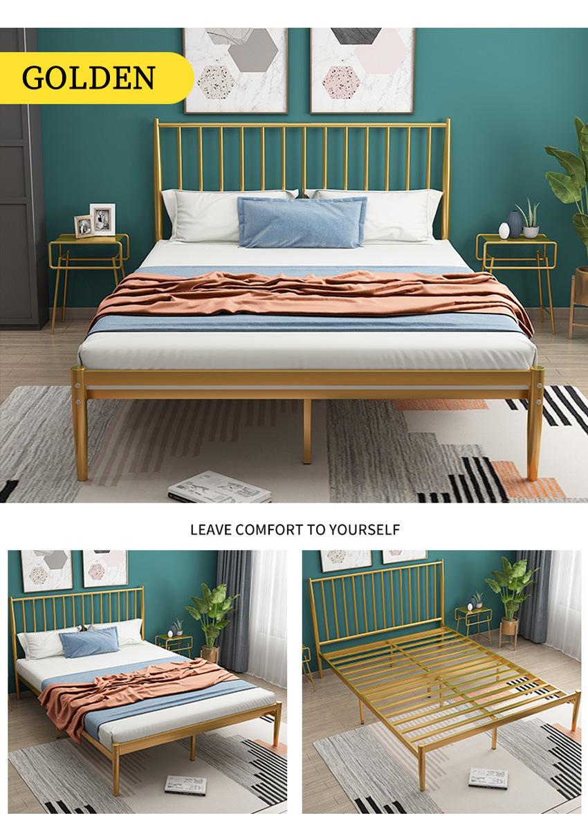 Modern Bedroom Furniture Lether Fabric Cushion Headboard Square Steel Bed