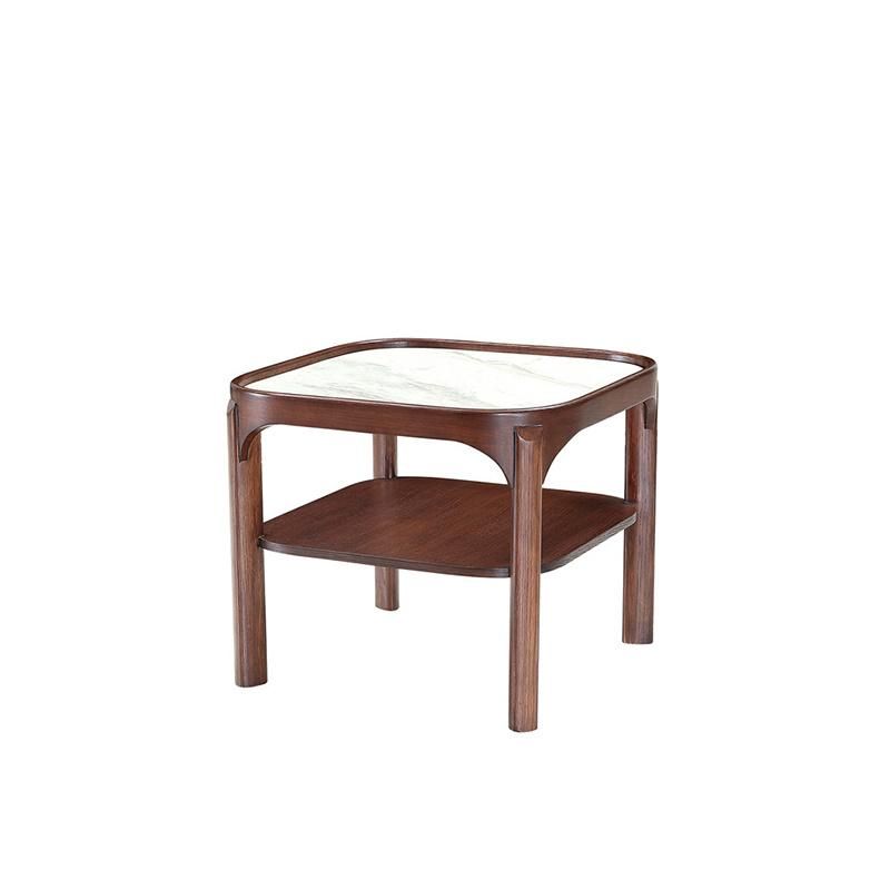 Chinese Modern Design Tea Table Home Living Room Furniture Wooden Square Marble Walnut Solid Wood Frame Tea Table Coffee Table