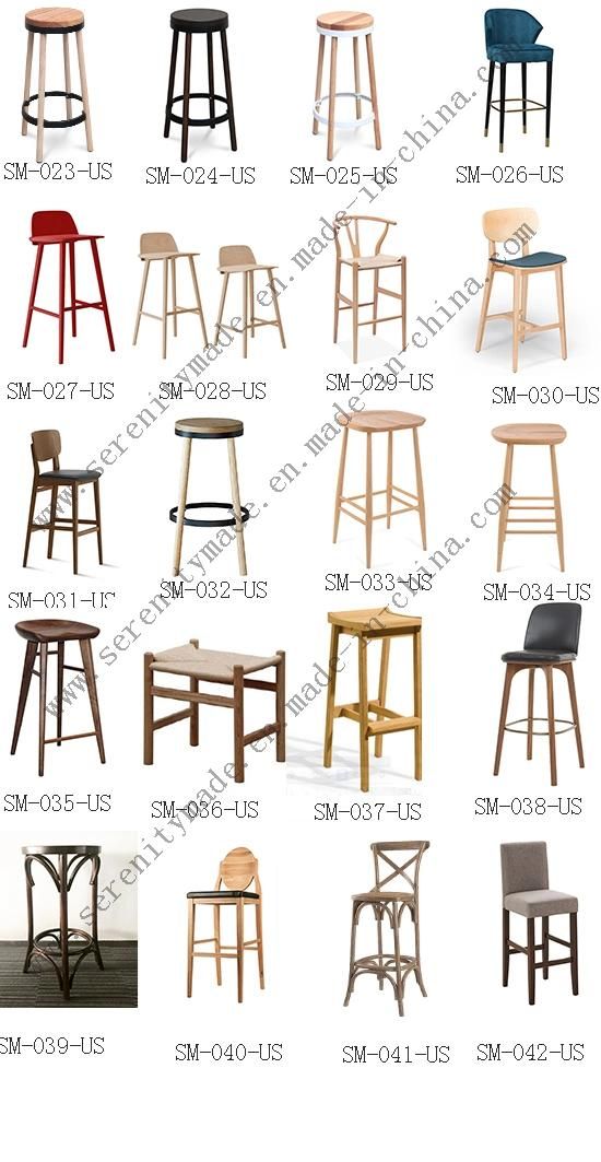Modern Industrial Solid Wood Frame Linen Fabric Seat Bar Stool for Restaurant/Hotel