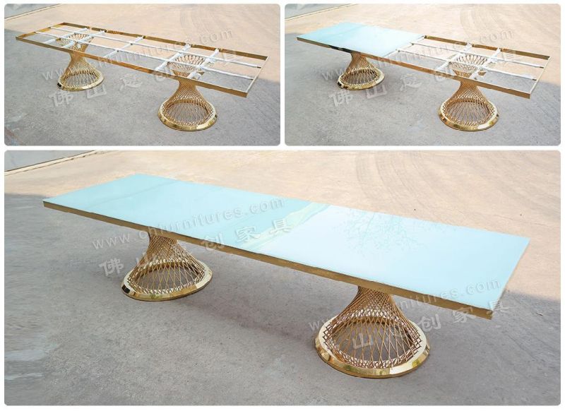 Light Luxury Personality Stainless Steel Glass Surface Long Square Wedding Table