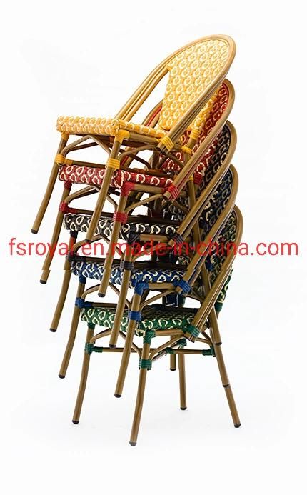 Commercial Used Restaurant Bambooo Furniture Hotel Outdoor Textilene Fabric Dining Arm Chair