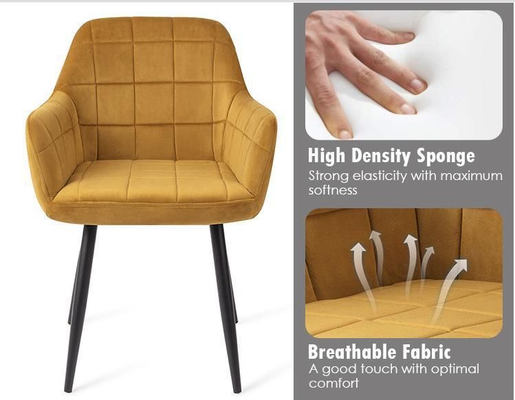 Home Luxury Modern Velvet Metal Dining Room Set Furniture Table Chairs