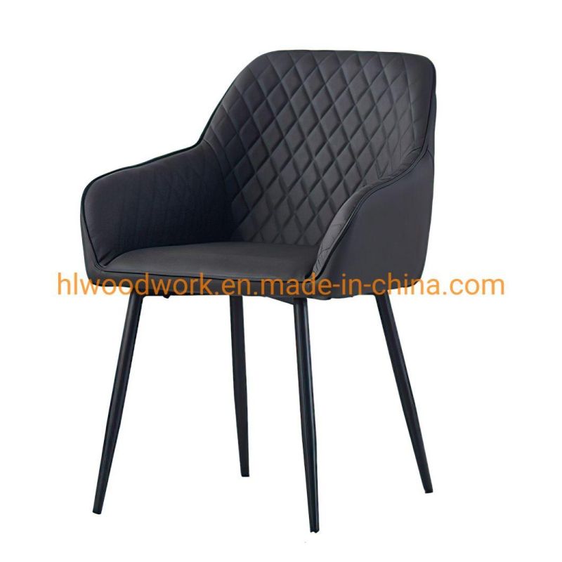 Hotel Furniture Modern PU Leather Upholstered Dining Room Furniture Chair Black Metal Legs Restaurant Luxury Dining Chair for Restaurant Dining Chair