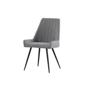 Modern Grey Linen Upholstered Black Painted Legs Dining Chair