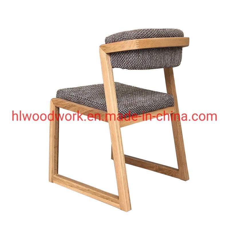 Dining Chair H Style Oak Wood Frame Brown Fabric Cushion Office Chair
