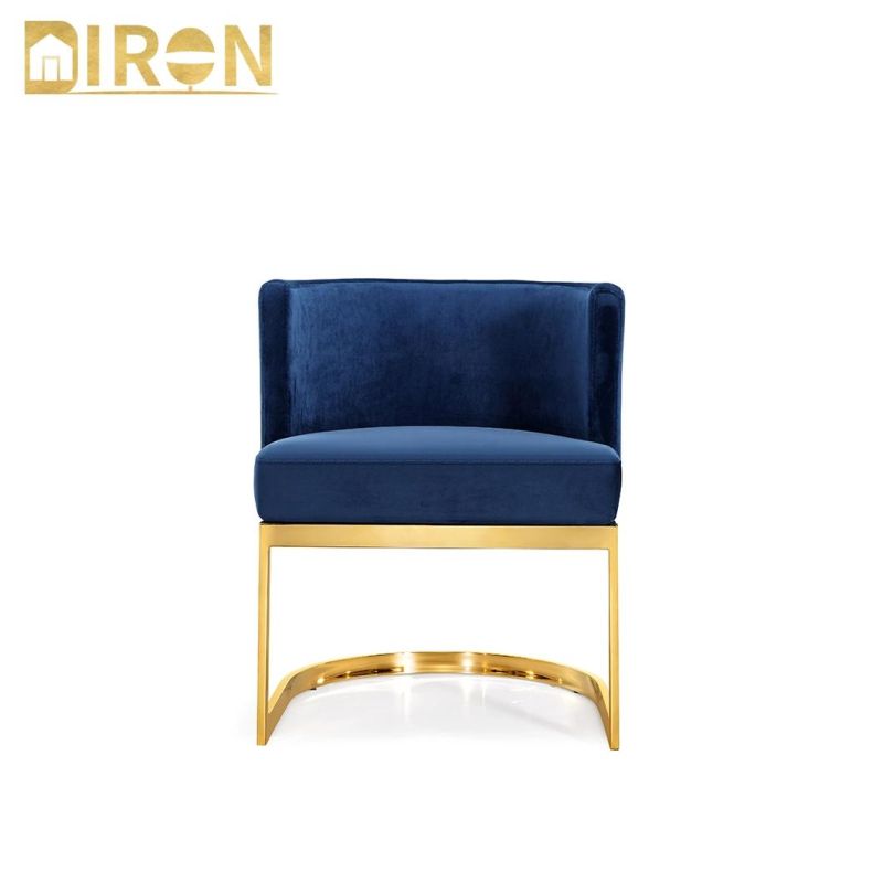High Quality Blue Velvet Dining Restaurant Chair with Stainless Steel in Golden Color