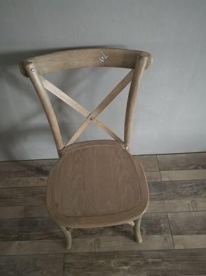Kvj-C6 Wedding Dining Ashy Color America Oak Antique Stackable Crossback Chair
