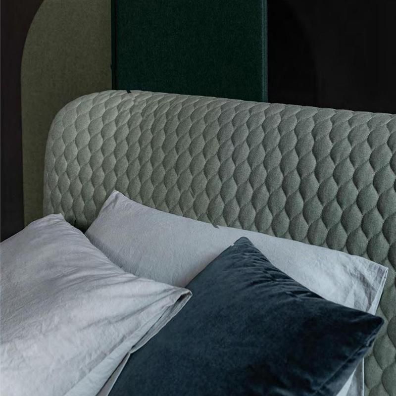 Zhida Wholesale Price Home Bedroom Furniture Simple Designs Villa Fabric Leather Double King Size Lattice Pattern Headboard Modern Bed
