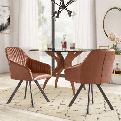 Upholsterey Foam Pleated Faux Leather Dining Chairs with Armrest
