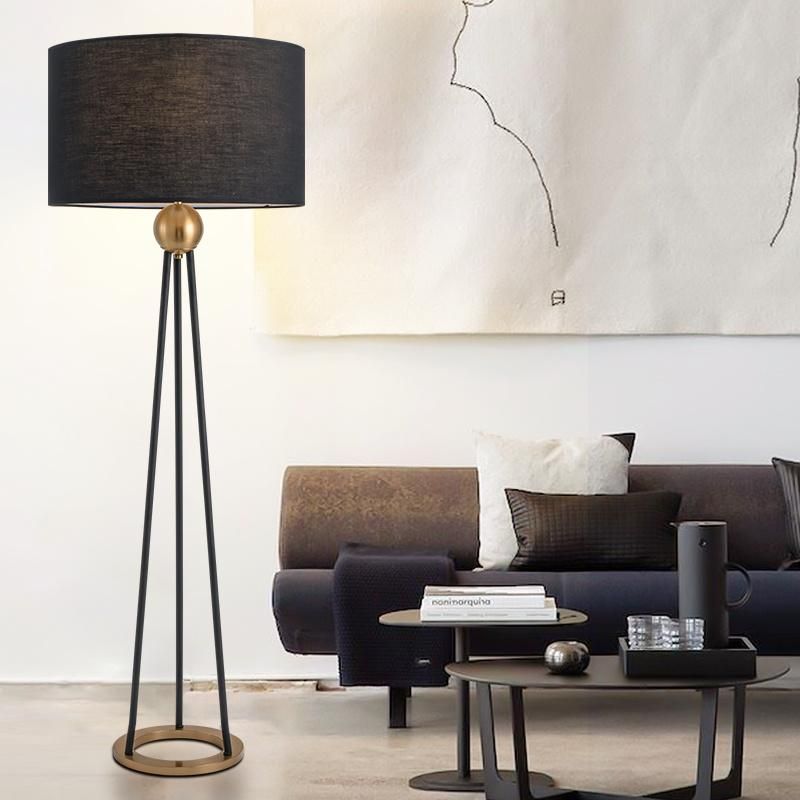 American Retro Floor Lamp for Living Room Black Fabric Shade Nordic Villa Hotel Floor Industrial Lamp (WH-MFL-147)