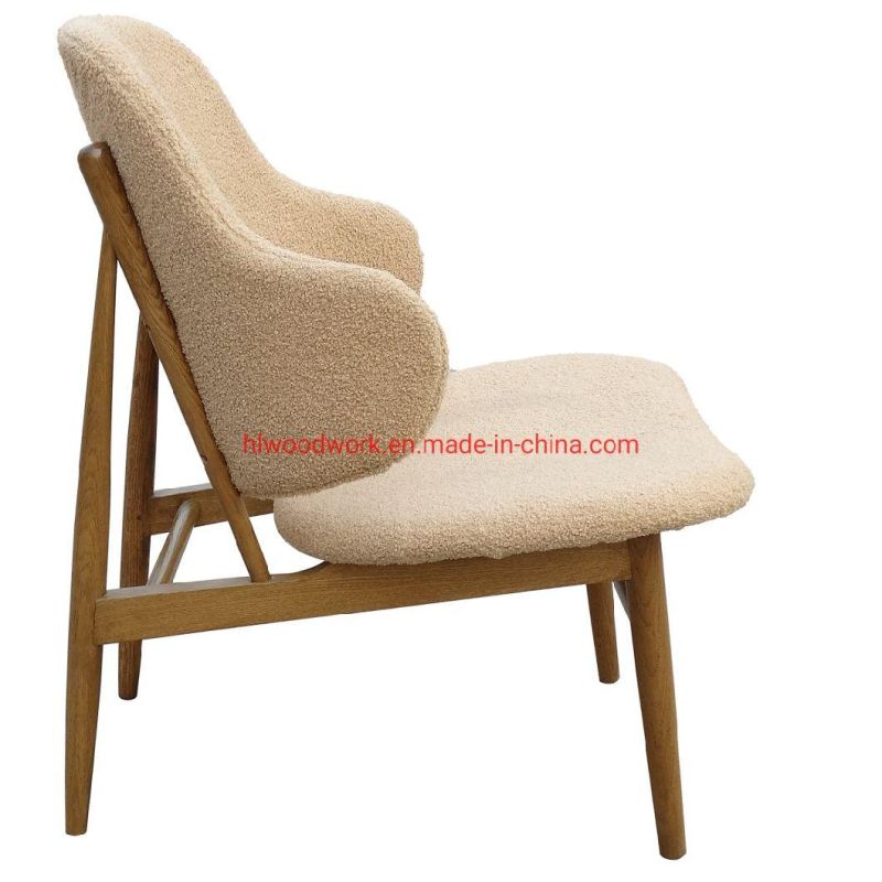 Magnate Chair Beige Teddy Velvet Oak Wood Frame Brown Dining Chair Wooden Chair Lounge Sofa Coffee Shope Arm Chair Living Room Sofa