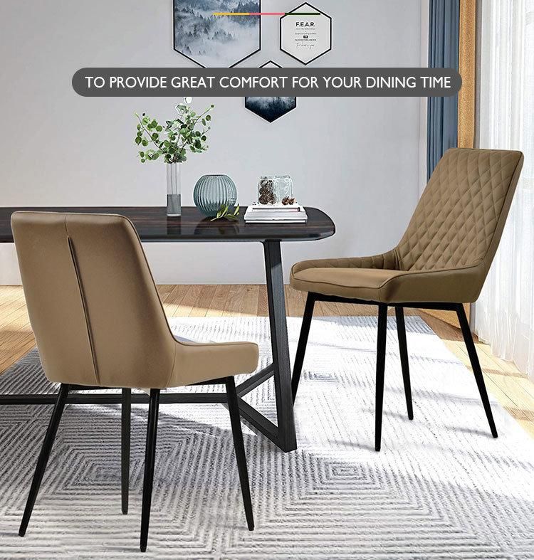 Home Furniture Upholstered Seat Velvet Dining Chair with Black Metal Legs