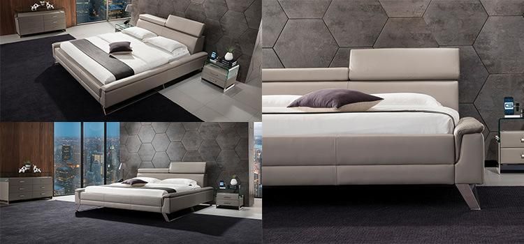 Modern Wholesale Home Bedroom Furniture Set King Size Bed with Stainless Steel Legs and Adjustable Headboard Gc1715
