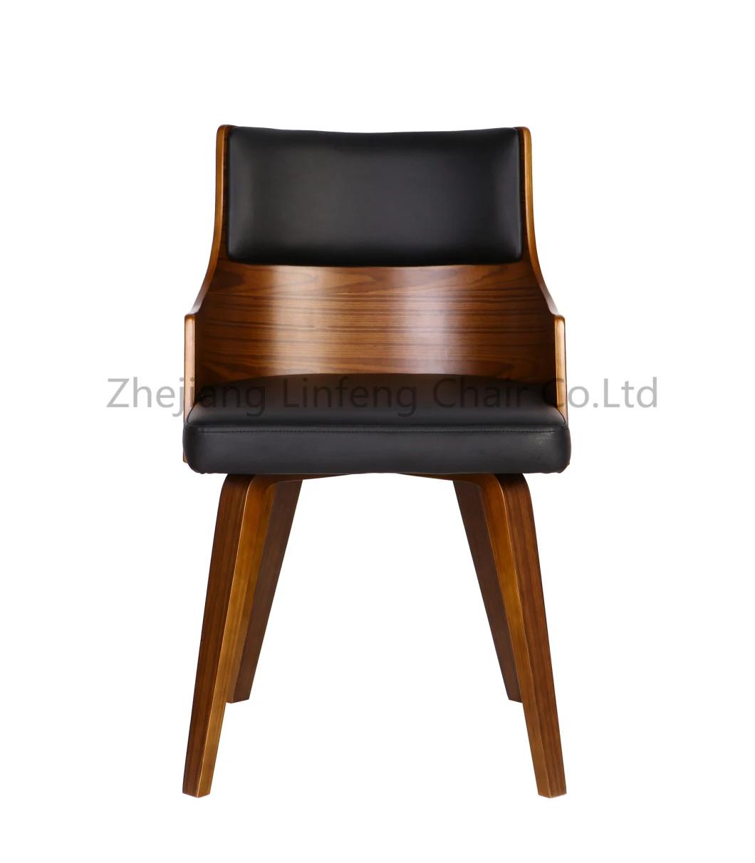 Modern Hotel Leather Upholstered Wood Grey Dining Chair