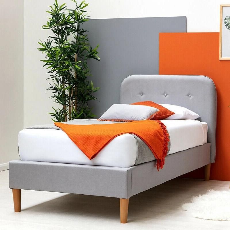 Nordic Style Modern Bedroom Furniture Luxury Double Soft Fabric Bed with Buttons Headboard