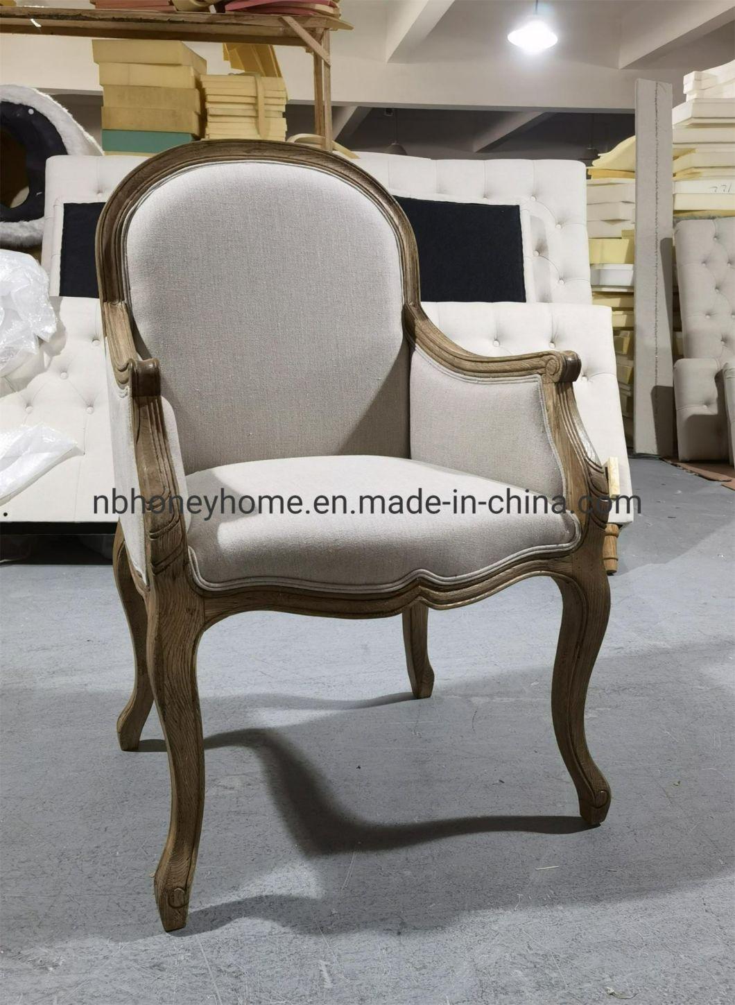 Oak Frame with Carved Line Upholstery Arma Chair