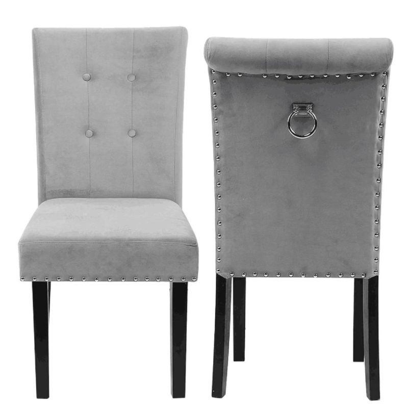 Dining Room Chair, Solid Wood Frame and Velvet Fabric Combination for Comfortable Solid Back Pull Ring