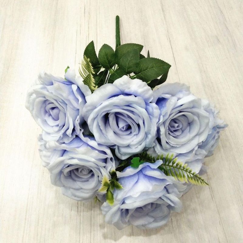 Decorative Silk Fabric Flowers 9 Heads Artificial Flowers Rose Wedding Bouquets for Sale