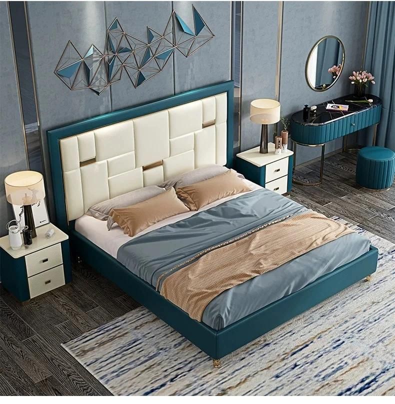 Hot Sale Modern Design King Size Double Bed High Quality Italian Luxury Queen Size Leather Bedroom Furniture Sets with Storage