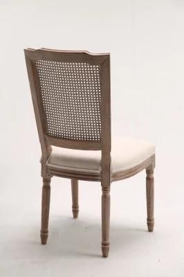 Kvj-Ec08 Rattan Back Antique Upholstery Beige Louis Xv Dining Chair
