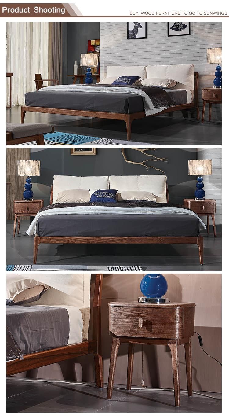 Modern Bedroom Furniture Fabric Cushion Headboard Wood Bed Set Double Bed