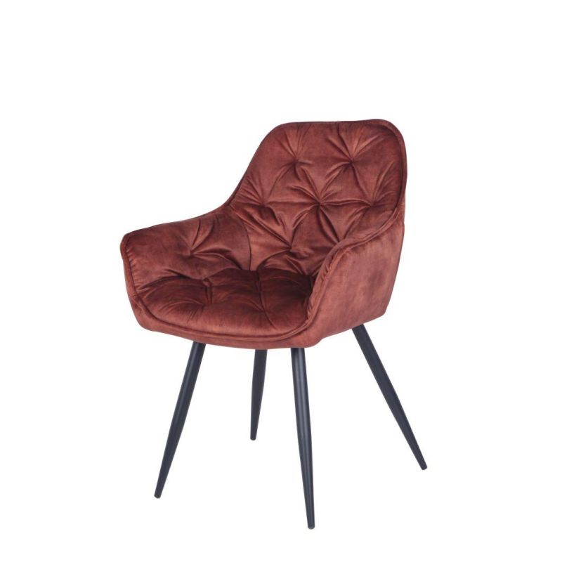 Hot Sale Factory Supply Velvet Fabric Arm Chair with Black Powder Coating Legs