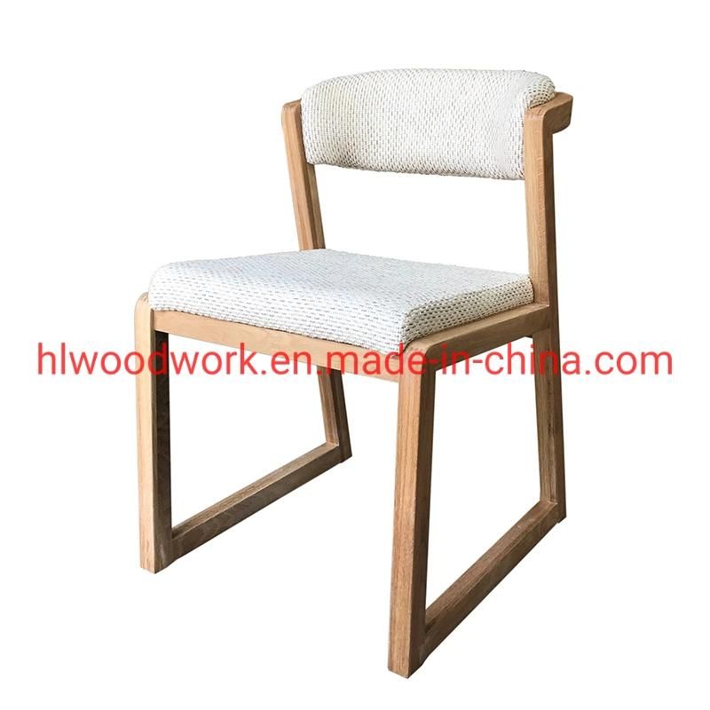 Dining Chair H Style Oak Wood Frame White Fabric Cushion Hotel Chair