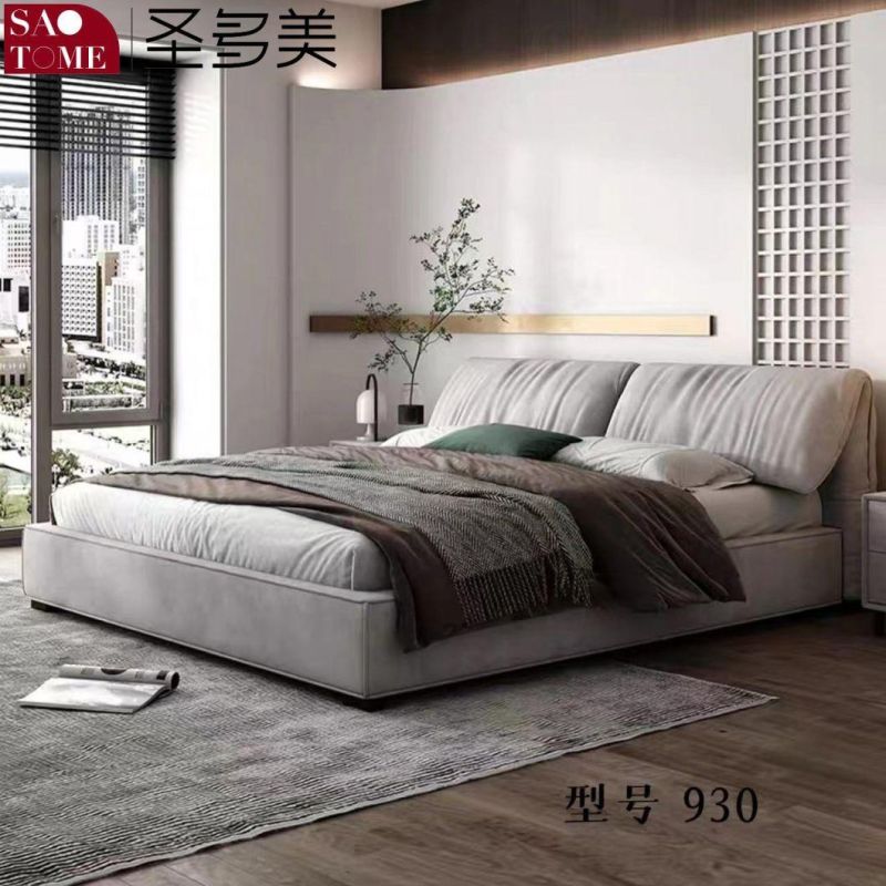 Modern Bedroom Furniture off-White Leather Russian Imported Larch Solid Wood Board Double Bed