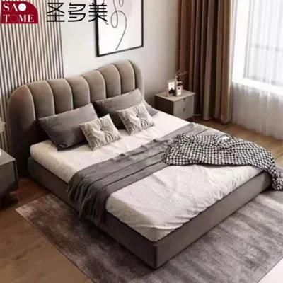 Modern Hotel Bedroom Furniture Beige Tech Fabric Double Bed