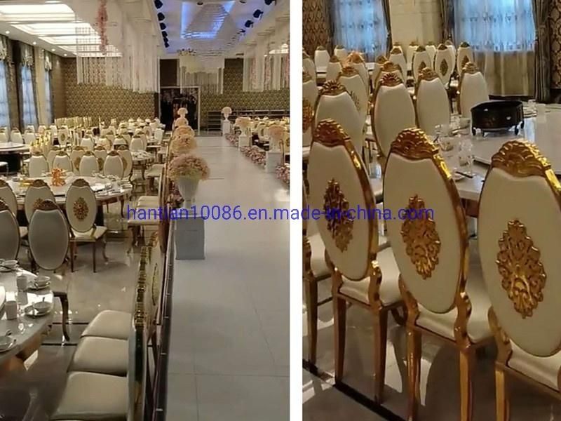 Blue Fabric with Crystal Gold and Silver Stainless Steel Banquet Dining Chairs