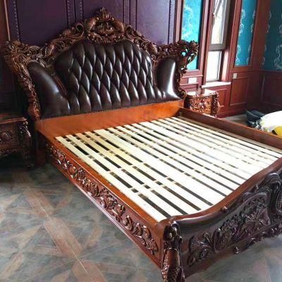 Optional Color Wood Carved Bedroom Bed with Side Table for Home Furniture