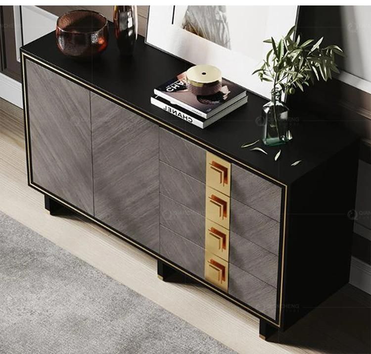 Modern Italian Gold Modern Marble Top Console Table with Luxury Drawer
