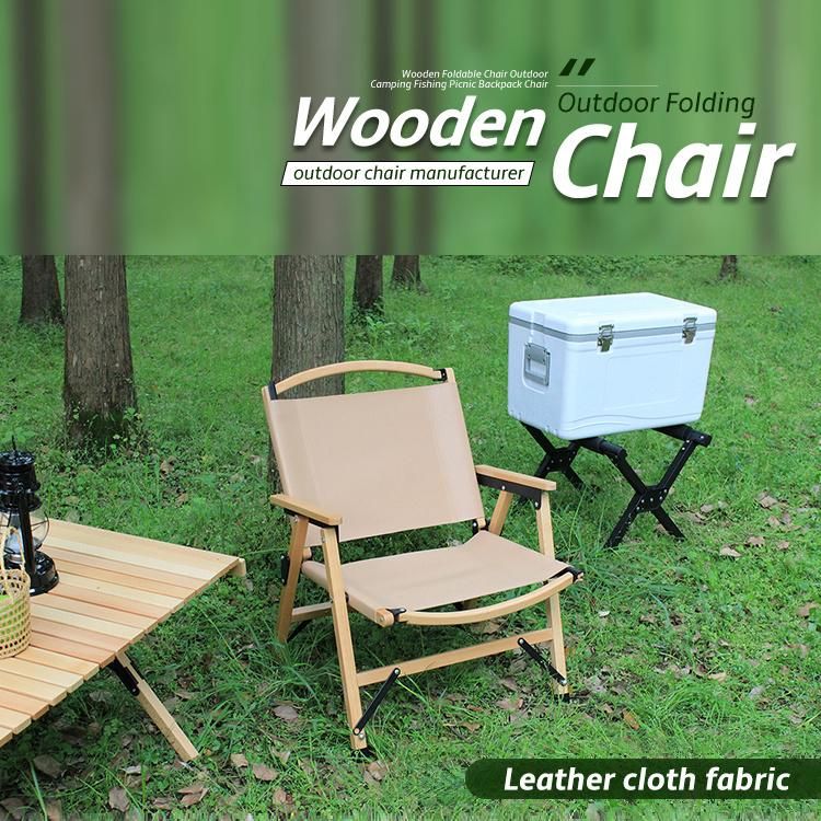 Outdoor Leisure Comfortable Leather Beech Wood Kermit Chair for BBQ