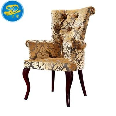 High End Customized Fabric High Back Metal Wood Grain Dining Chair