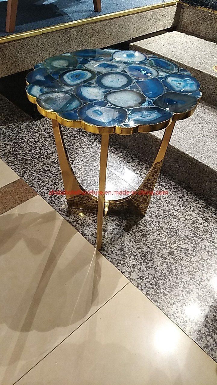 Round Stainless Steel Black Metal Marble Coffee Tables for Home Hotel